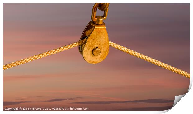 Rope on Pulley Against Blue Background Print by Darryl Brooks