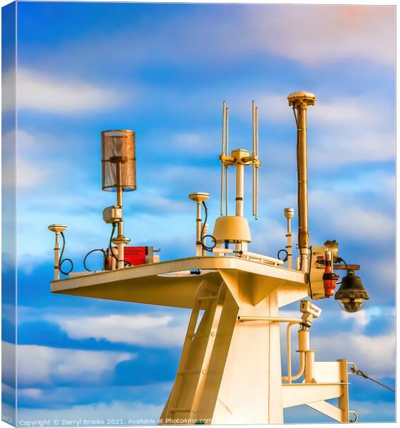 Ships Communication Gear Under Colorful Skies Canvas Print by Darryl Brooks