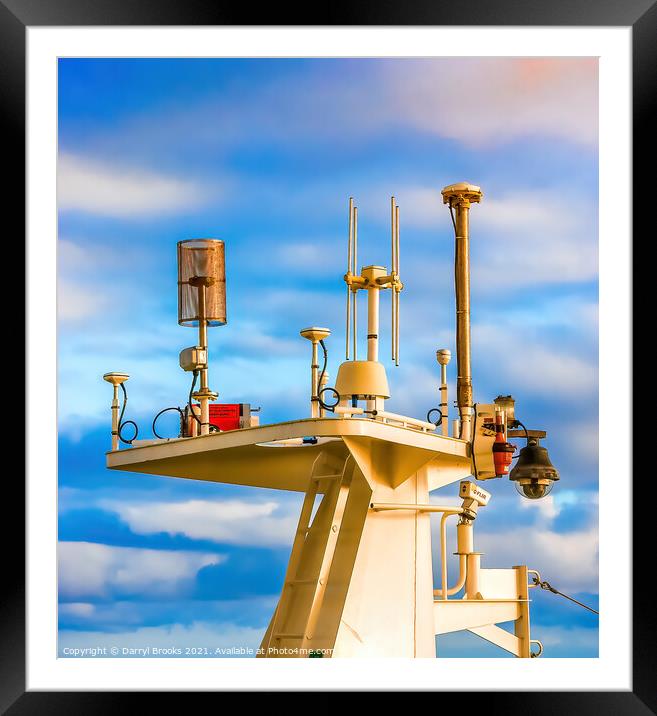 Ships Communication Gear Under Colorful Skies Framed Mounted Print by Darryl Brooks