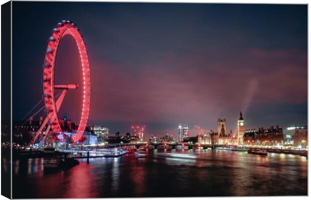 London Eye and Big Ben at Night Canvas Print by Mark Jones