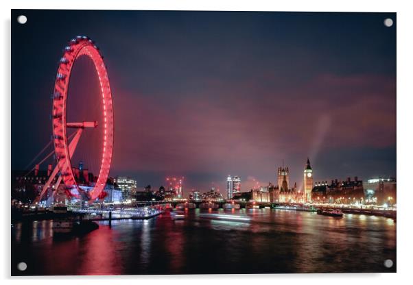 London Eye and Big Ben at Night Acrylic by Mark Jones
