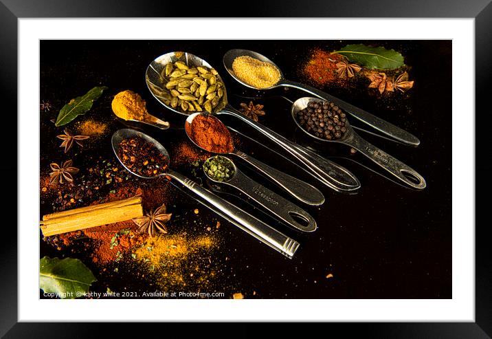 curry spices with spoons Framed Mounted Print by kathy white
