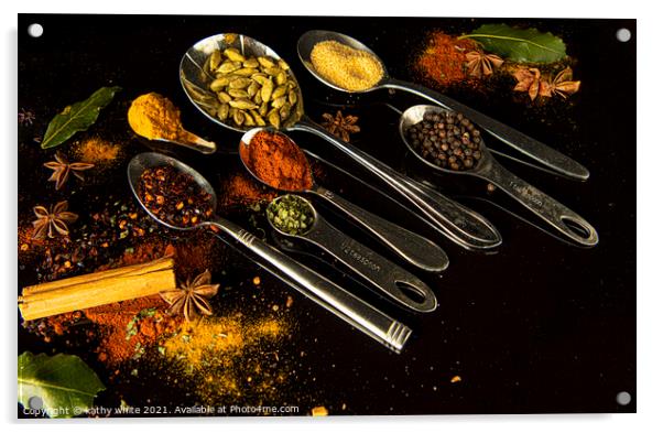 curry spices with spoons Acrylic by kathy white