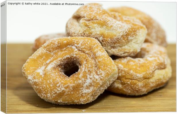 Ring doughnuts with sugar Canvas Print by kathy white