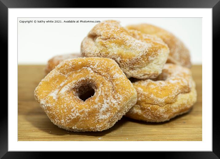 Ring doughnuts with sugar Framed Mounted Print by kathy white