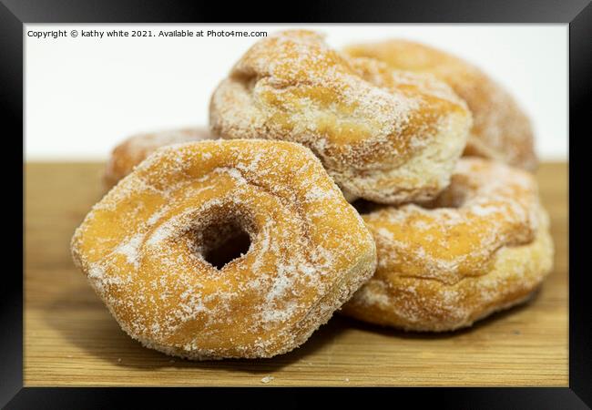 Ring doughnuts with sugar Framed Print by kathy white