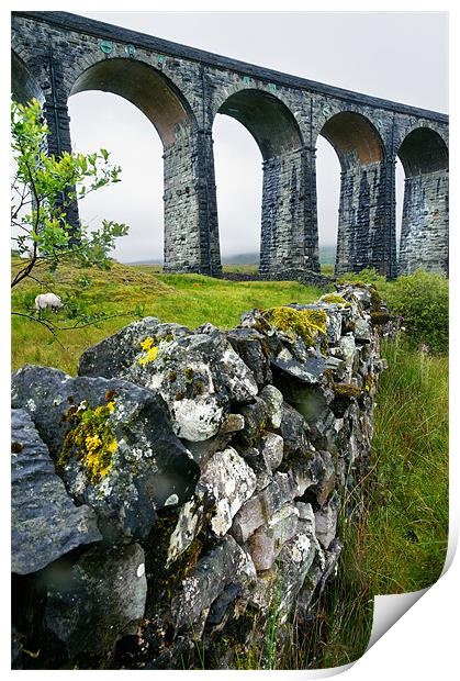 Ribblehead Viaduct and dry stone wall Print by Stephen Mole