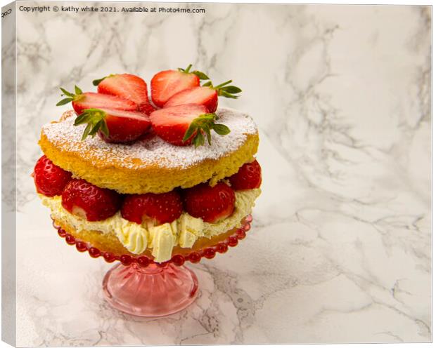 strawberry cream cake  wall art Canvas Print by kathy white