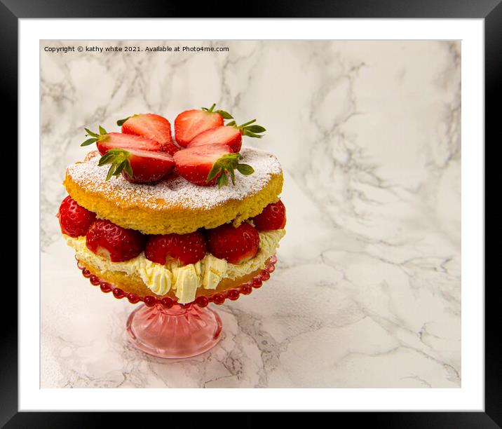 strawberry cream cake  wall art Framed Mounted Print by kathy white