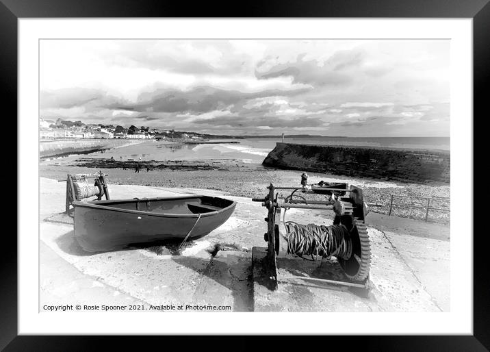 Boat Cove at Dawlish in Black and White Framed Mounted Print by Rosie Spooner