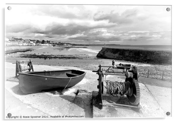 Boat Cove at Dawlish in Black and White Acrylic by Rosie Spooner