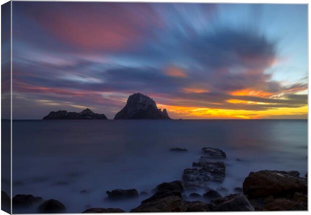 Es Vedra from the coast of Ibiza in a cloudy sunset Canvas Print by Vicen Photo