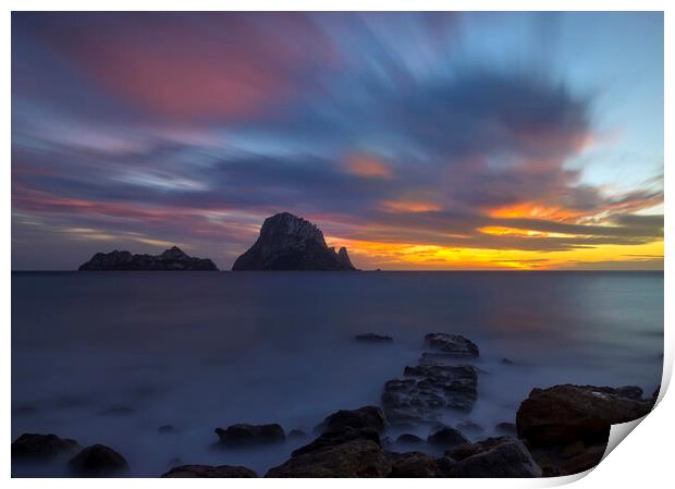 Es Vedra from the coast of Ibiza in a cloudy sunset Print by Vicen Photo