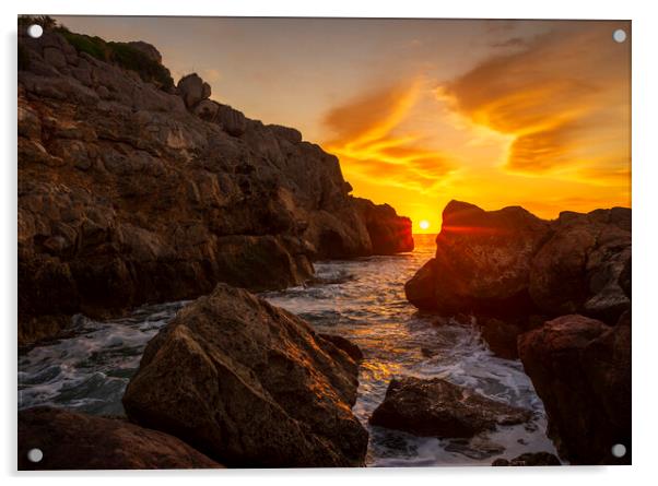 A sunrise between the rocks in a cove in La Renega, Oropesa Acrylic by Vicen Photo