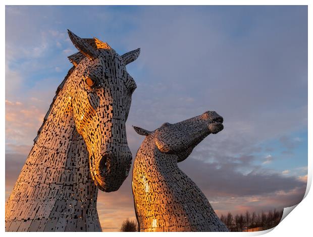 The Kelpies at sunset. Print by Tommy Dickson