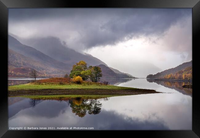 Tranquil Reflections of Loch Leven Framed Print by Barbara Jones