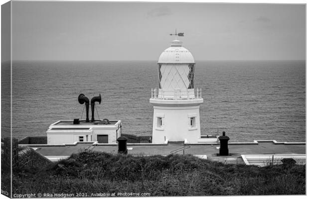 Pendeen Lighthouse, Black & White, Cornwall, England Canvas Print by Rika Hodgson