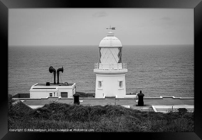 Pendeen Lighthouse, Black & White, Cornwall, England Framed Print by Rika Hodgson