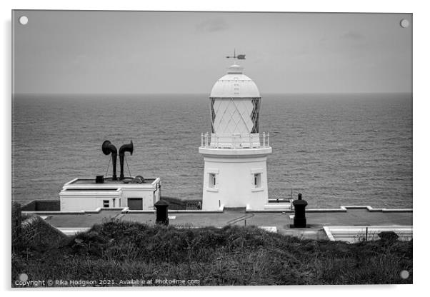 Pendeen Lighthouse, Black & White, Cornwall, England Acrylic by Rika Hodgson
