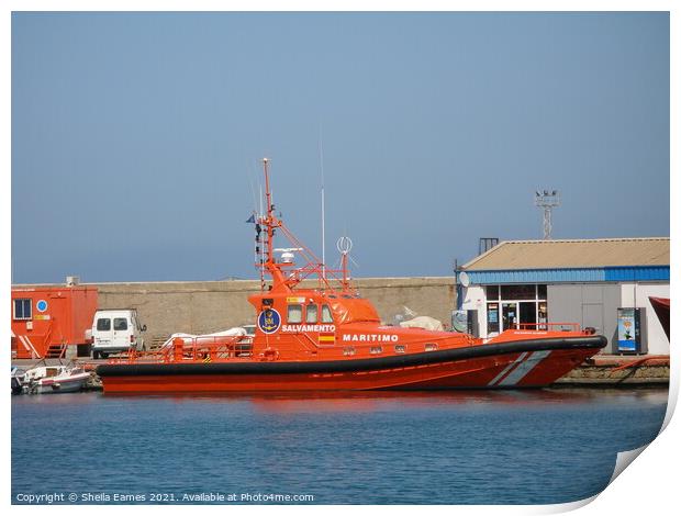 The Lifeboat at Garrucha Port, Spain. Print by Sheila Eames