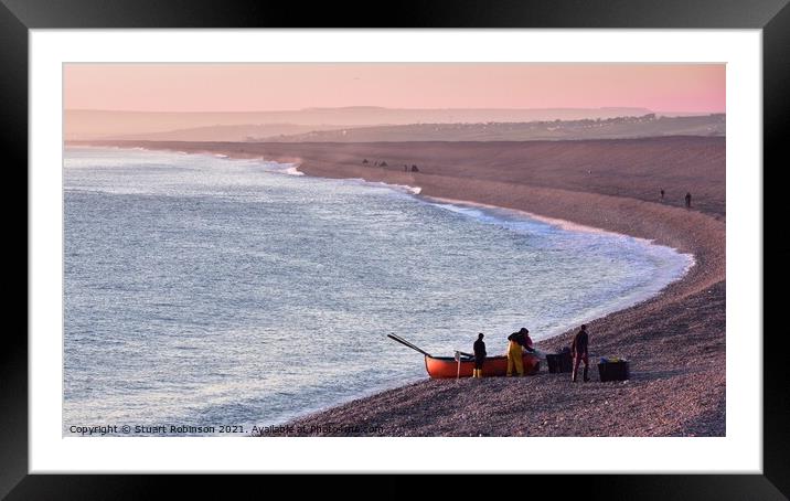 Fishing trip on chesil beach Framed Mounted Print by Stuart Robinson
