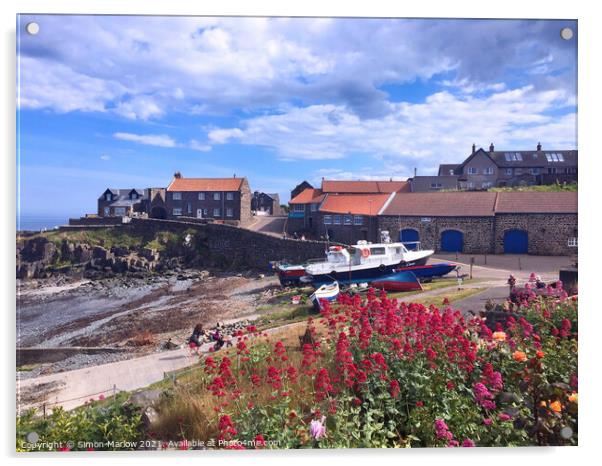 Craster Harbour Acrylic by Simon Marlow