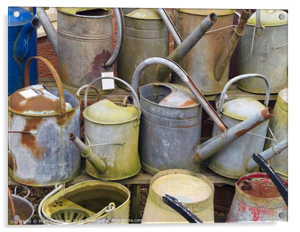 Assorted old metal watering cans and buckets Acrylic by Photimageon UK