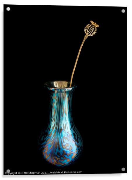 Dried Poppy seed head in glass vase Acrylic by Photimageon UK