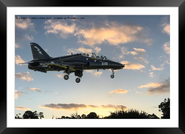 RAF Hawk T2 coming into land Cornwall southwest Framed Mounted Print by kathy white