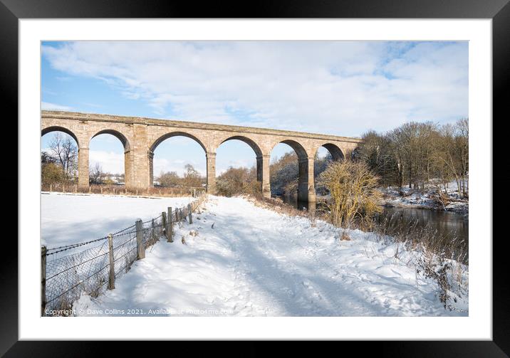 Roxburgh Viaduct over the Teviot River in winter snow, Scottish Borders Framed Mounted Print by Dave Collins