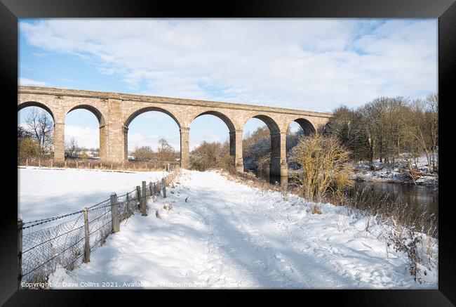 Roxburgh Viaduct over the Teviot River in winter snow, Scottish Borders Framed Print by Dave Collins