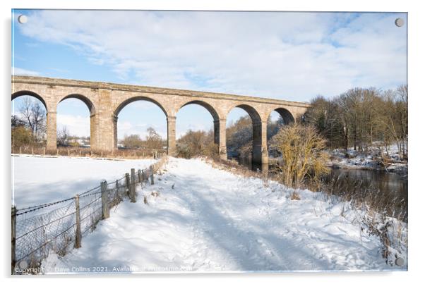 Roxburgh Viaduct over the Teviot River in winter snow, Scottish Borders Acrylic by Dave Collins