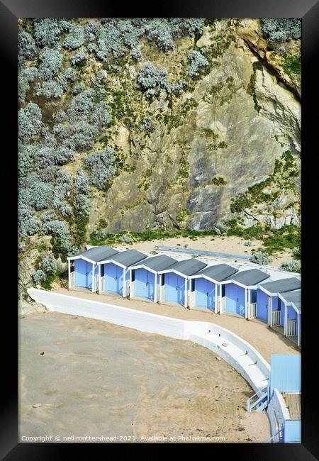 Lusty Glaze Beach Huts. Framed Print by Neil Mottershead