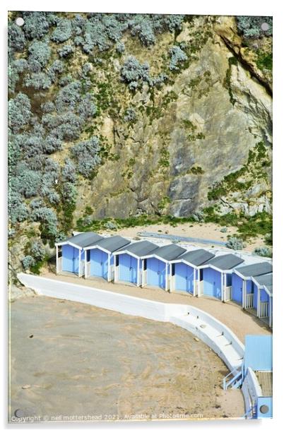 Lusty Glaze Beach Huts. Acrylic by Neil Mottershead