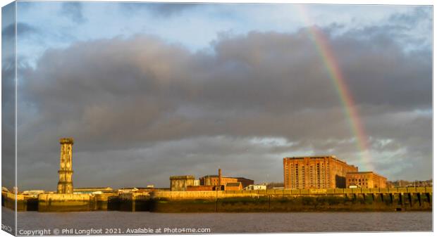 Rainbow over Liverpool Central Docks.  Canvas Print by Phil Longfoot