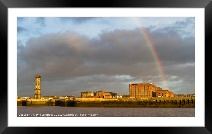 Rainbow over Liverpool Central Docks.  Framed Mounted Print by Phil Longfoot