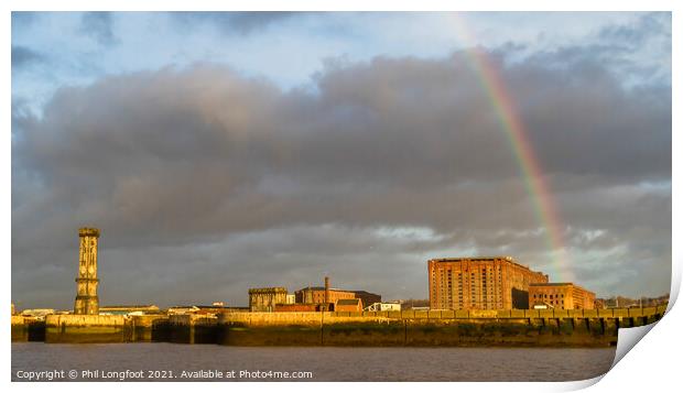 Rainbow over Liverpool Central Docks.  Print by Phil Longfoot