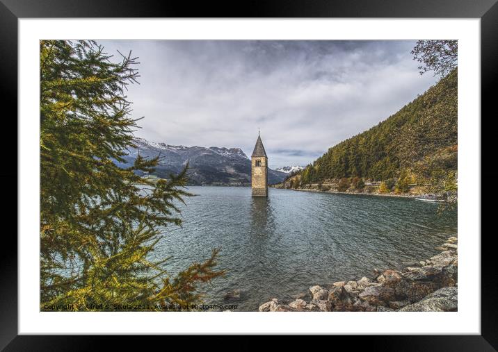 Lake Reschen in South Tyrol Italy Framed Mounted Print by Alfred S. Sikula