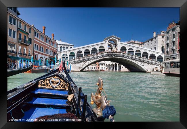 Grand Canal and the Rialto Bridge Venice Framed Print by Len Pugh