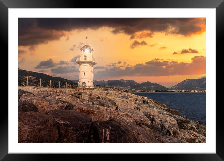 Lighthouse on a mediterranean coast of Alanya. Turkey. Framed Mounted Print by Sergey Fedoskin