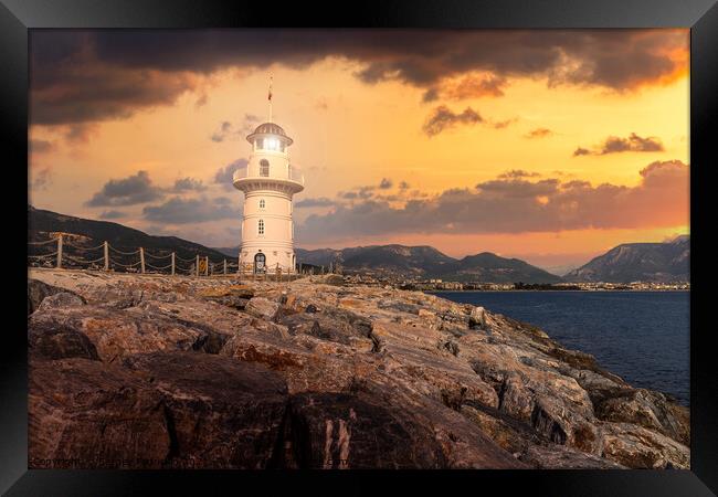 Lighthouse on a mediterranean coast of Alanya. Turkey. Framed Print by Sergey Fedoskin