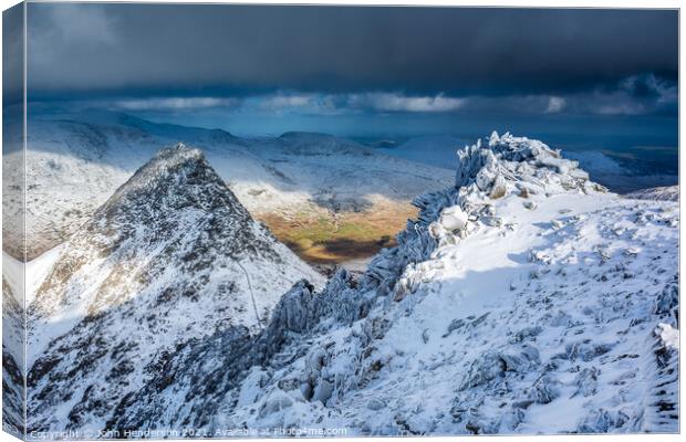 Tryfan from the top of Glyder Fach. Canvas Print by John Henderson
