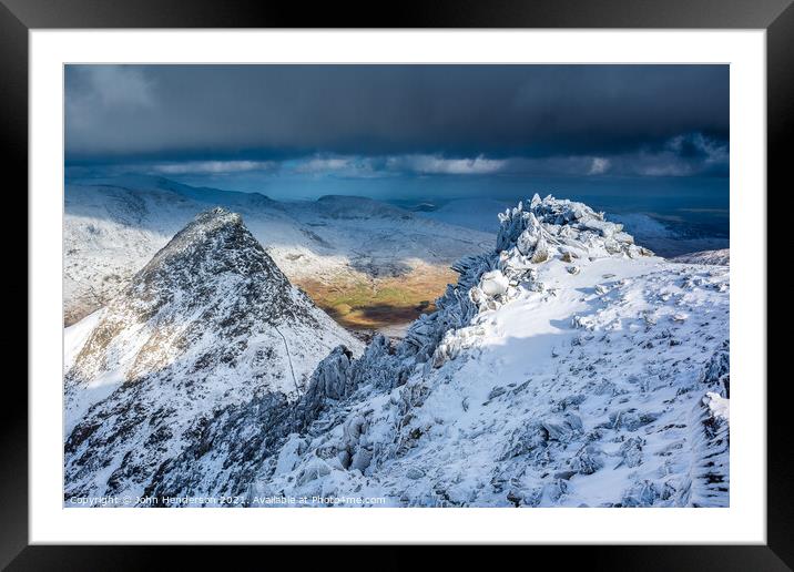 Tryfan from the top of Glyder Fach. Framed Mounted Print by John Henderson