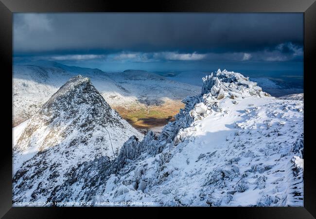 Tryfan from the top of Glyder Fach. Framed Print by John Henderson