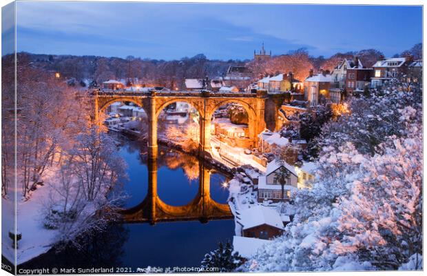 Viaduct and River Nidd in Winter Knaresborough Canvas Print by Mark Sunderland