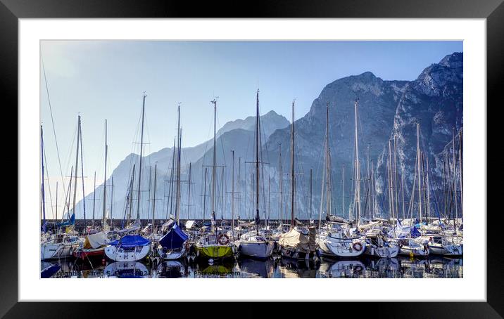 Mooring boats at the marina in Riva del Garda Italy Framed Mounted Print by Alfred S. Sikula