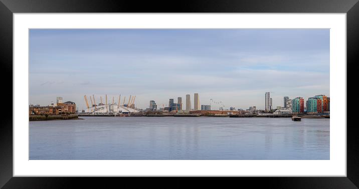 Panorama looking along Thames in London towards the O2 Framed Mounted Print by Michelle Silke