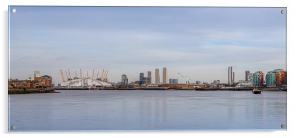 Panorama looking along Thames in London towards the O2 Acrylic by Michelle Silke