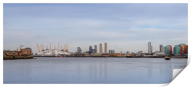 Panorama looking along Thames in London towards the O2 Print by Michelle Silke