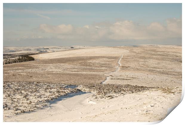 Snowy landscape around Dunkery Hill, Exmoor National Park Print by Shaun Davey